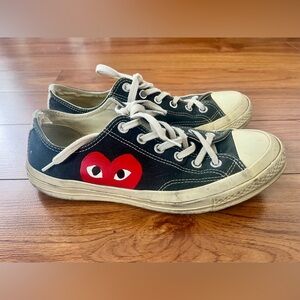 Play Comme des Garçons Converse Black and White Sneakers with Red Heart